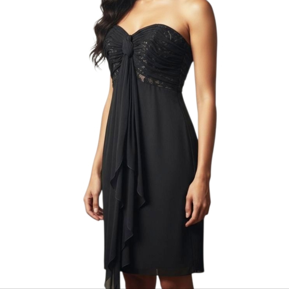 Vintage Y2K Eva Chun Silk Lace Cocktail Party Dress Strapless Black Womens 4
